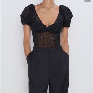 Zara Black Polka Dot Bodysuit